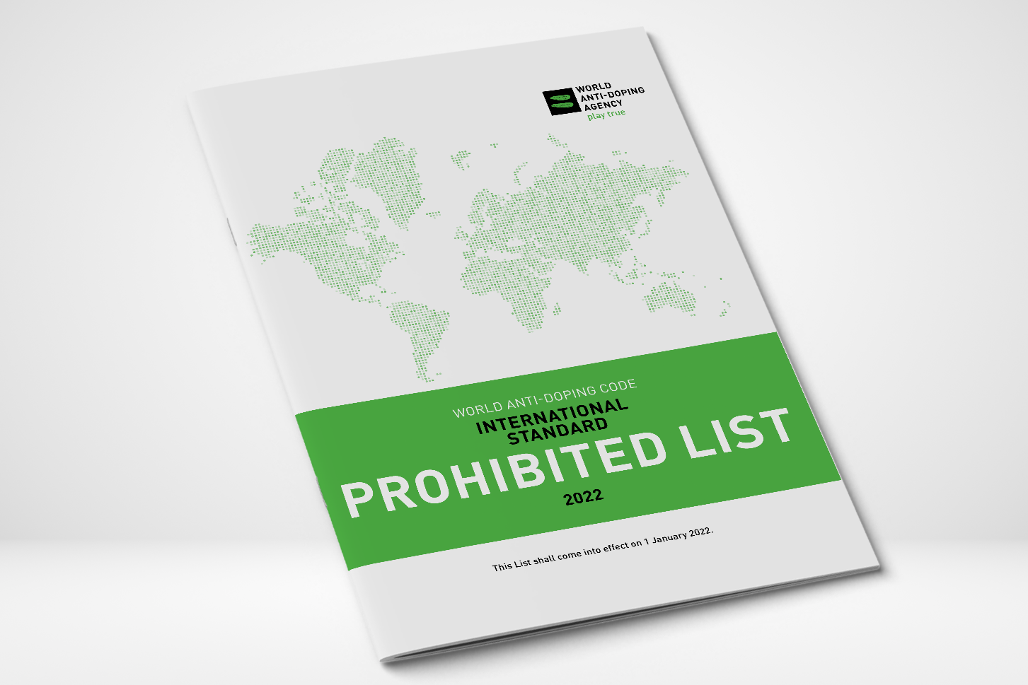 Photo of printed Prohibied List, a green and white document.